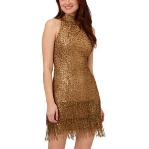 art deco beaded blouson dress with halter neckline Adrianna Papell Art Deco Beaded Blouson Dress With Halter Neckline main image 1